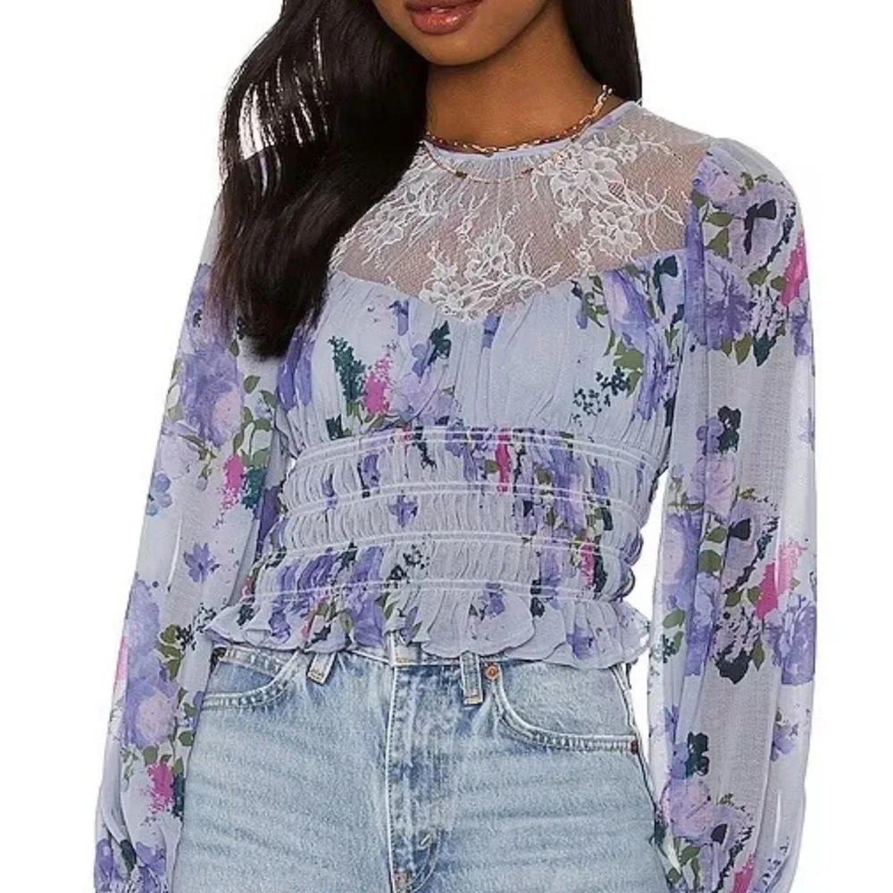 FP Movement by Free People Smock Daphne Floral Lace Ruffled Top NWT 128.00